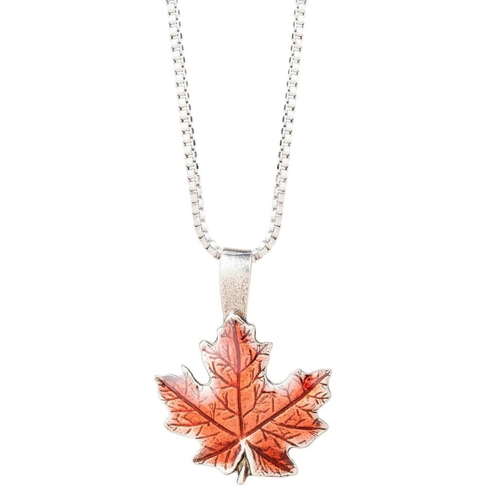 1” Maple Leaf Fall/Autumn Necklace, Pewter Pendant, Handcrafted, 18” Sterling Bo